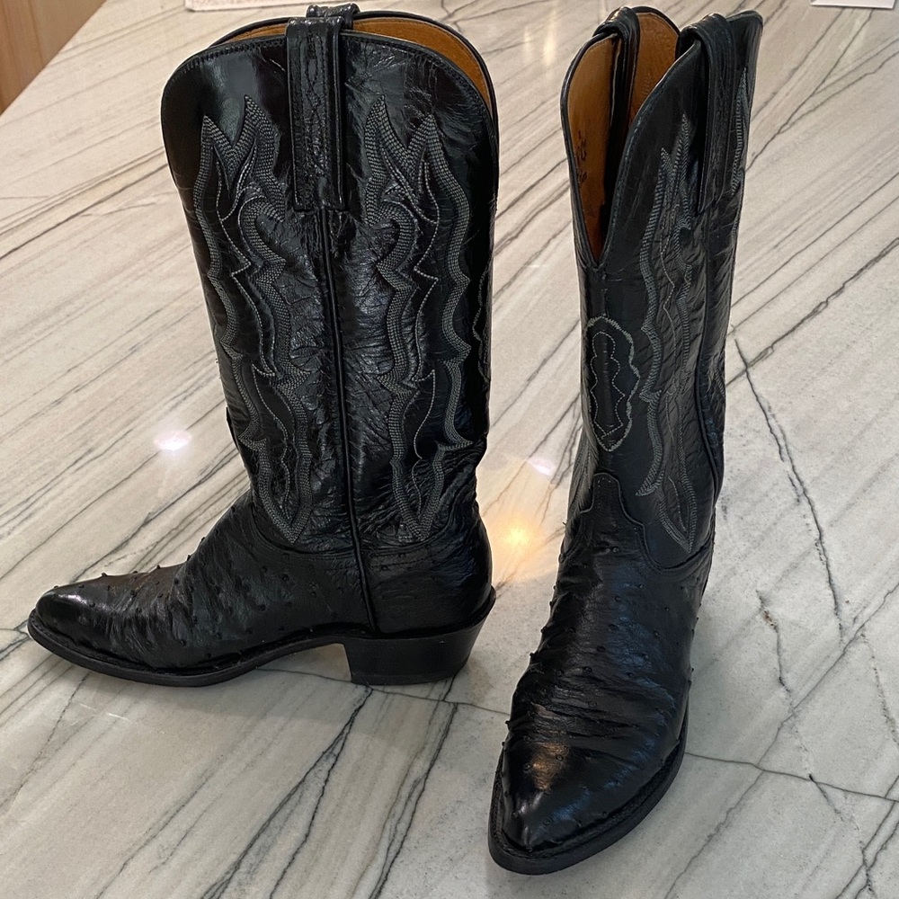 Lucchese Black Ostrich Heeled Boots